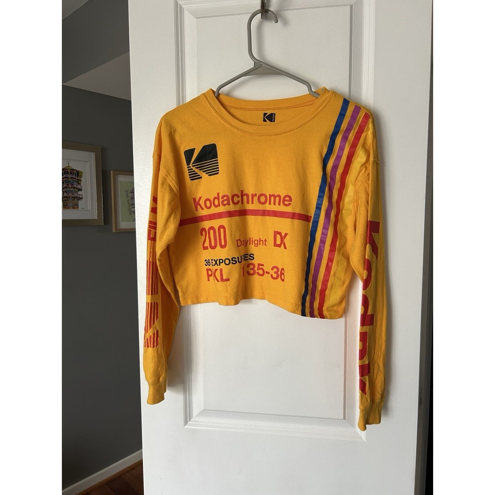 KODAK Yellow Orange Kodachrome Long Sleeve Crop Tee Shirt Graphic Size Small